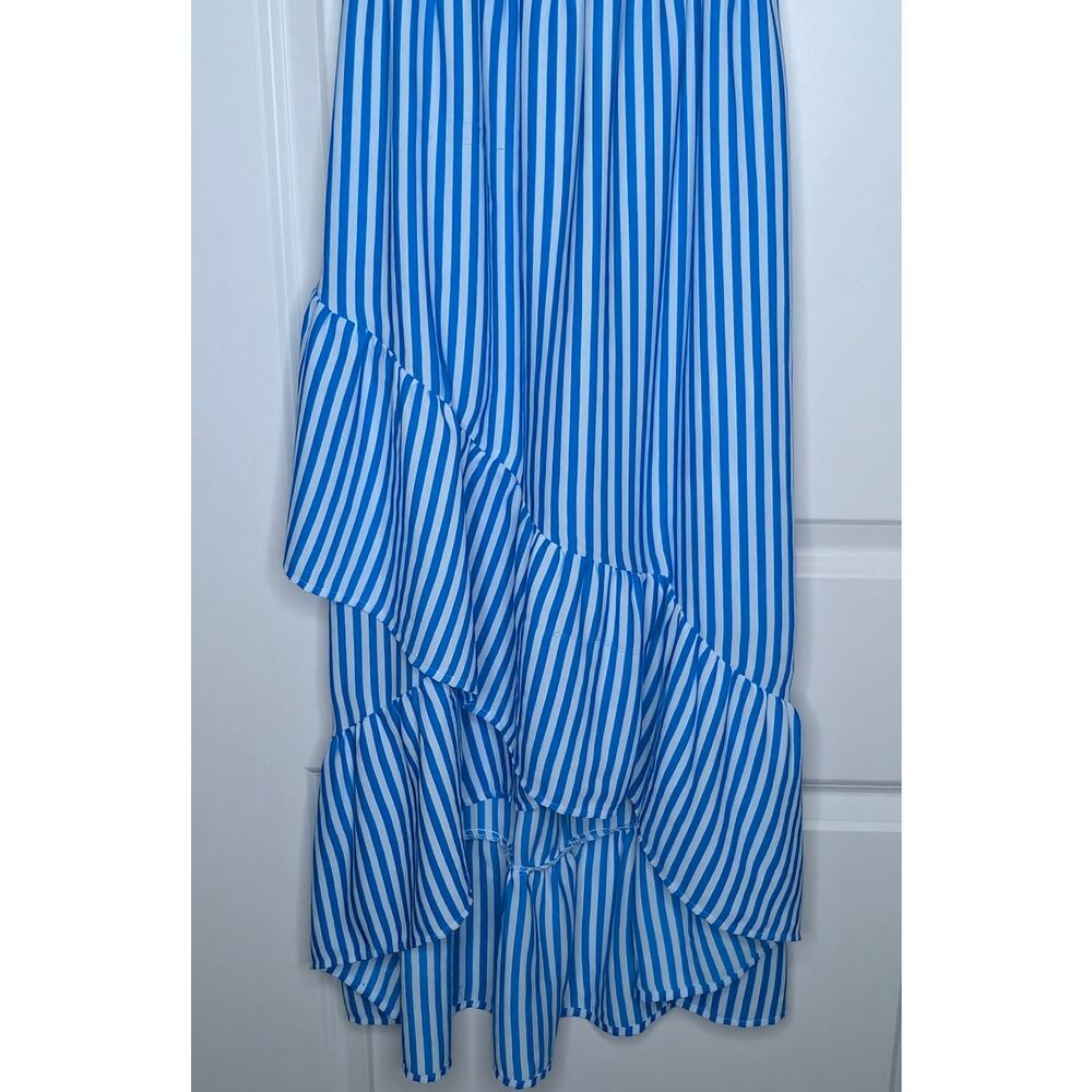Tommy Bahama Off Shoulder Maxi Dress S Blue White Stripe Tiered Ruffle Resort - Picture 3 of 16